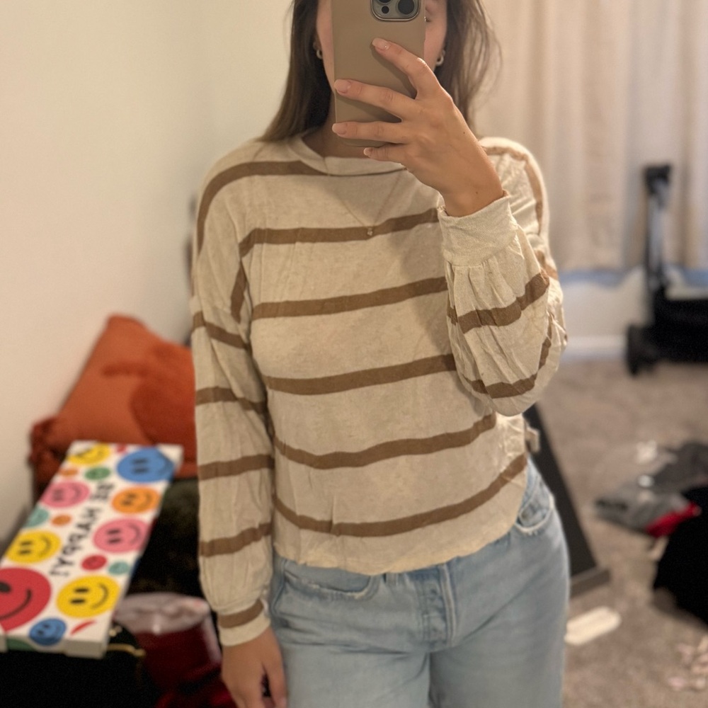 Jolie Cream and Brown Knit Top